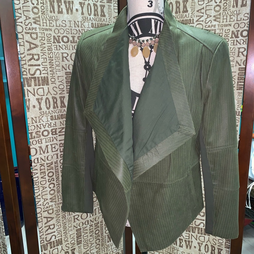 GILI Olive Green Textured Leather Jacket